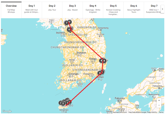 실제 외국인들의 한국 관광 패키지 구성