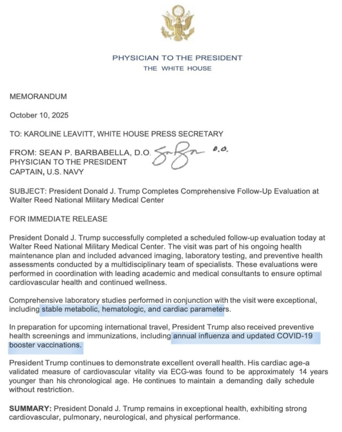 오늘자 트럼프에 대한 백악관 서신(ft. 백신 반대)